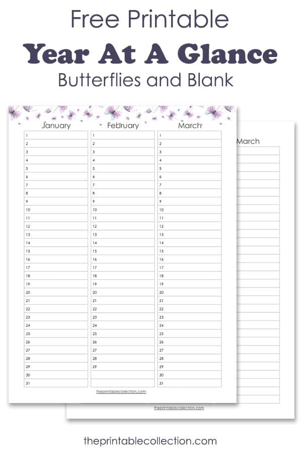 Free Printable Year At A Glance Calendar The Printable Collection