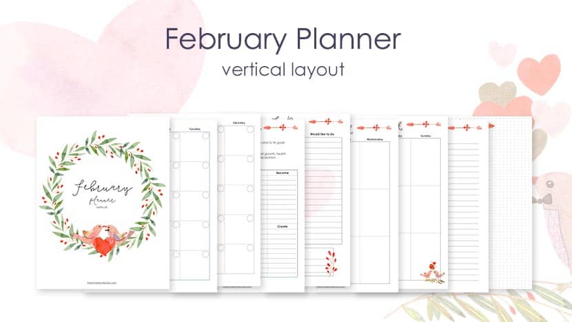 Pages of the February Free Weekly Planner Printable Vertical - The Printable Collection