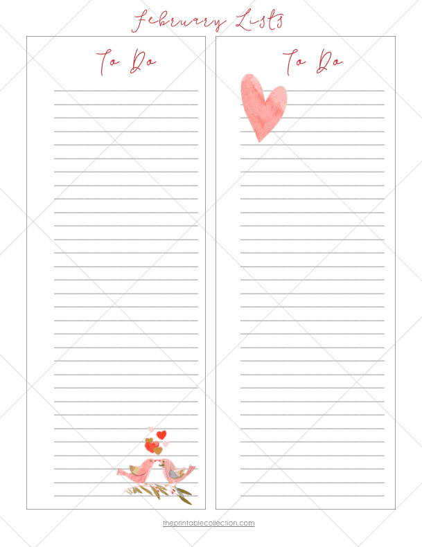 The Printable Collection - February Printable Weekly To Do Lists 2