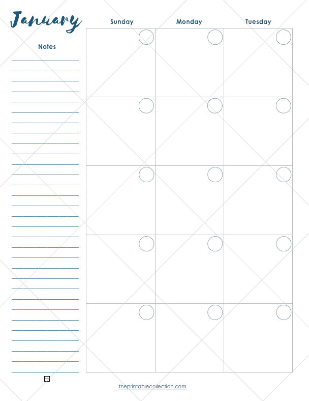 Free January Planner Monthly Calendar Left Page - The Printable Collection