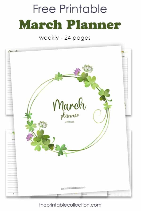 Free Printable Planner For March with clovers images and flowers - The Printable Collection