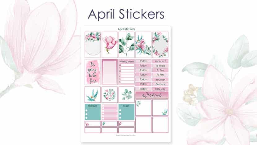 Free Planner Stickers Printable with magnolia flowers and eucalyptus foliage Post - The Printable Collection