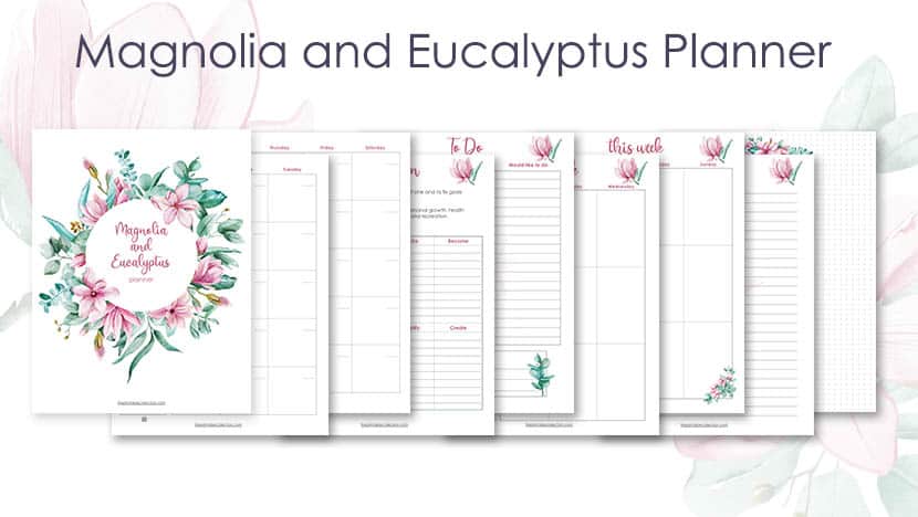 Printable Magnolia and Eucalyptus planner from The Printable Collection