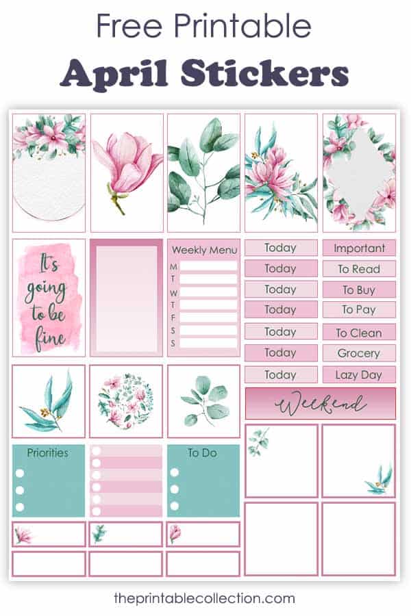 Free Planner Stickers Printable with magnolia flowers and eucalyptus foliage Post - The Printable Collection