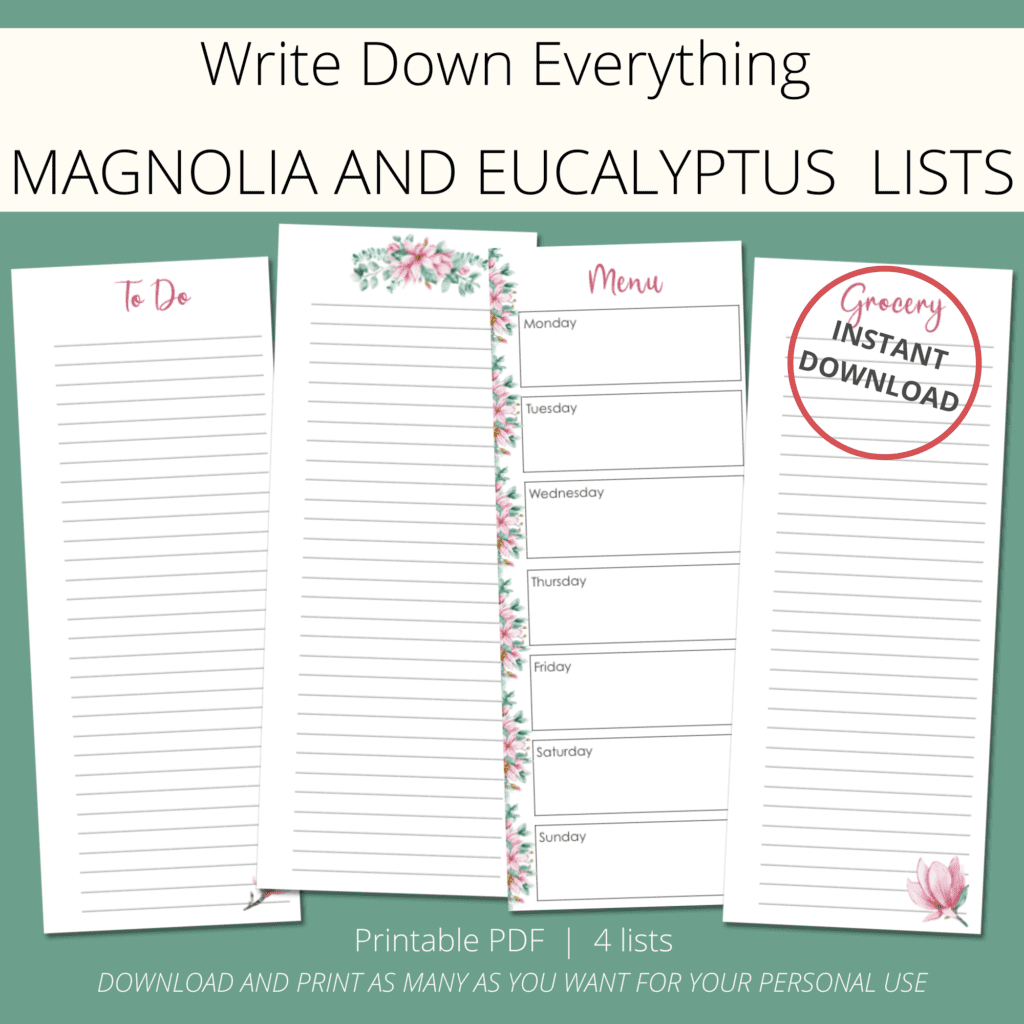 Printable Magnolia and Eucalyptus Lists - The Printable Collecion