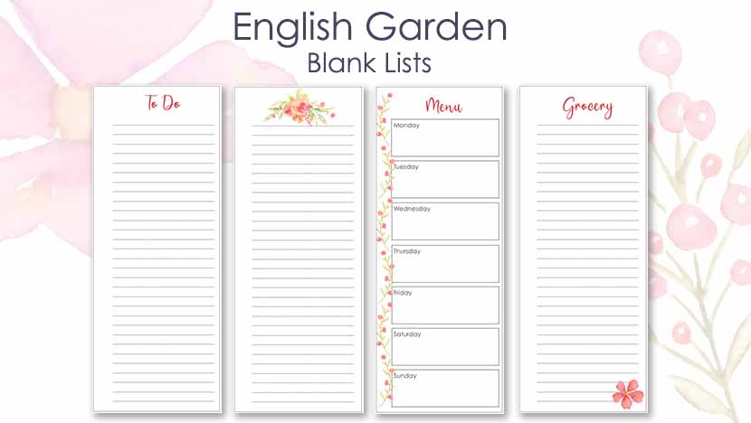 Printable Blank Lists Free English Garden - The Printable Collection