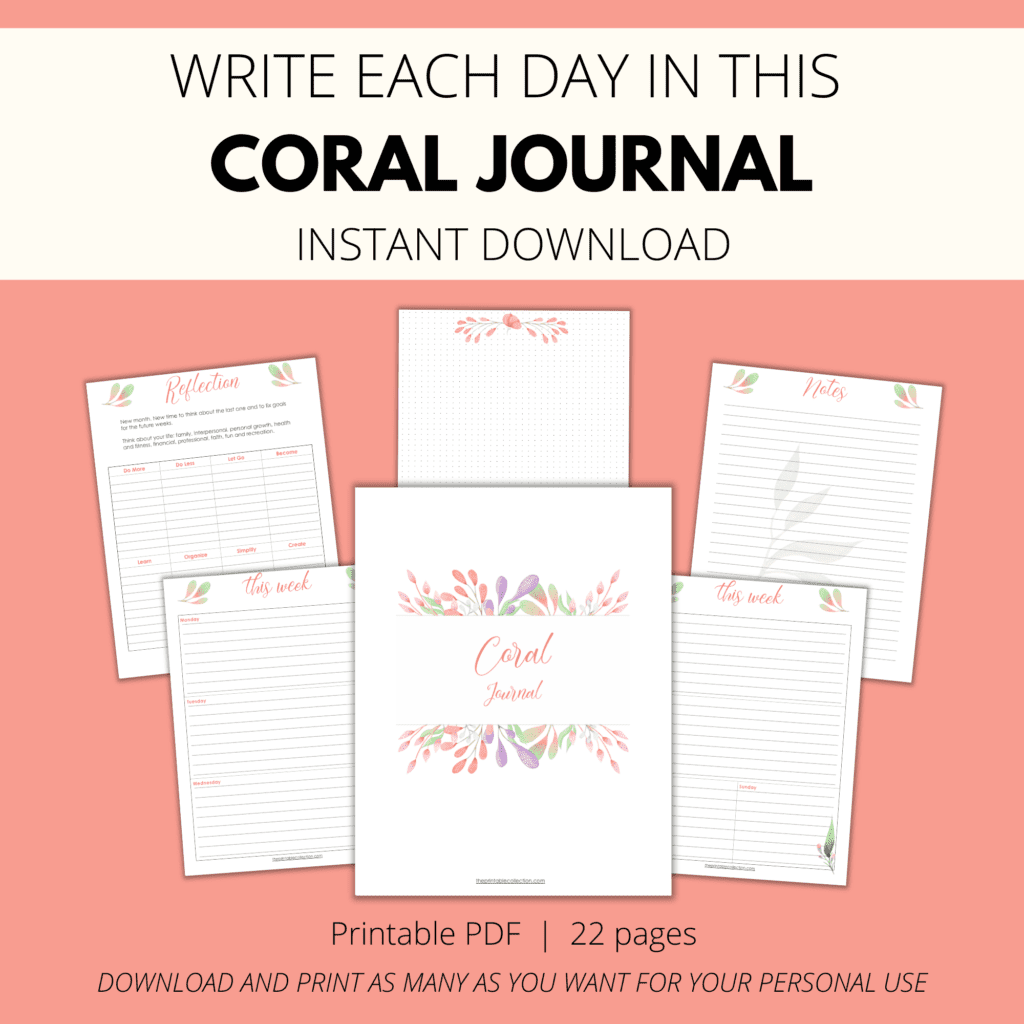 Printable Coral Journal - The Printable Collection