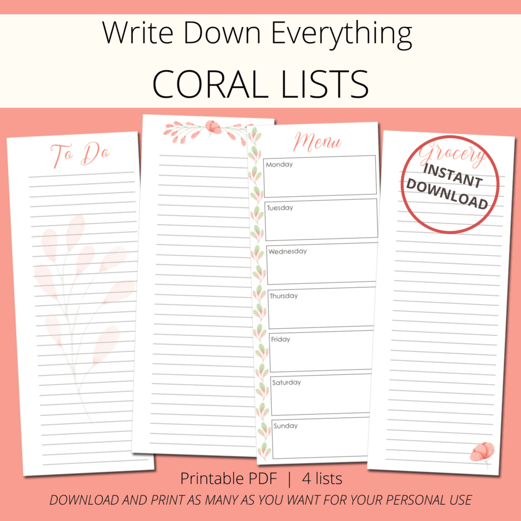 Printable Coral Lists from The PRintable Collection