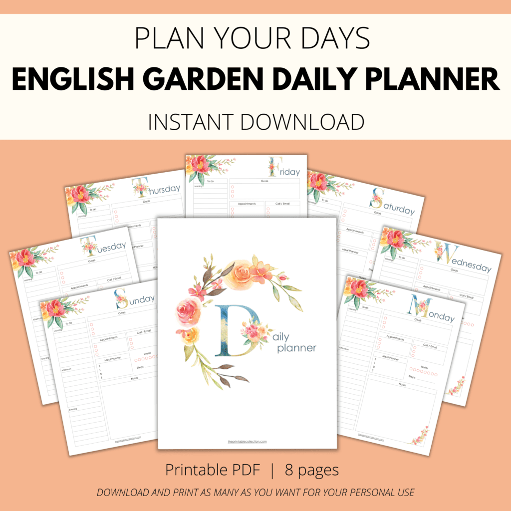 Printable English Garden Daily Planner - The Printable Collection