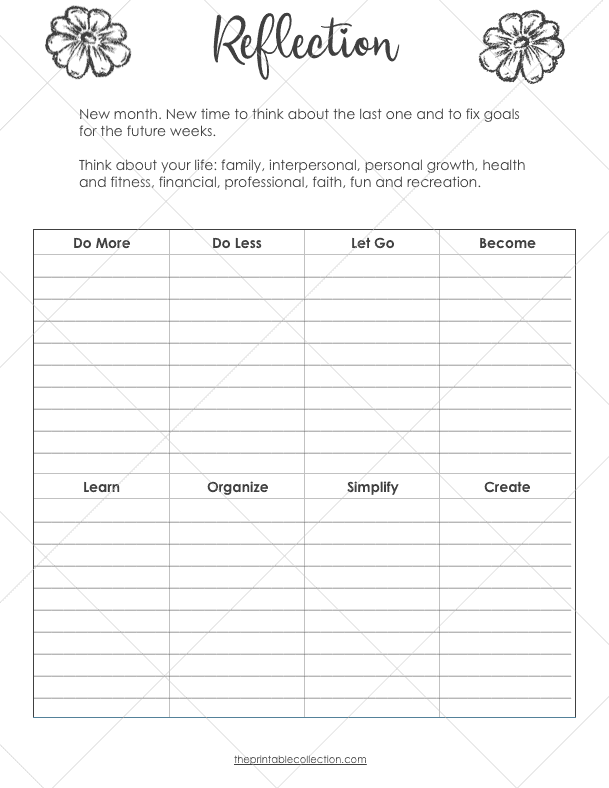 Free Printable Black and White Planner Reflection Page - The Printable Collection