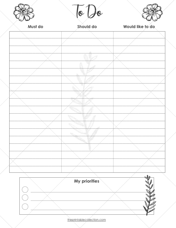 Free Printable Black and White Planner To Do Page - The Printable Collection
