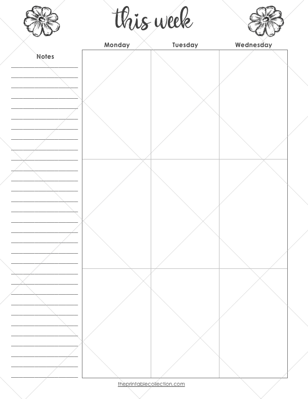 Free Printable Black and White Planner Weekly Left Page - The Printable Collection