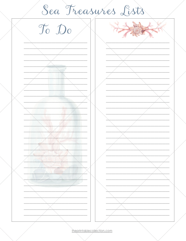 Free Printable Lists For Organizing To Do and BlankSea Treasures