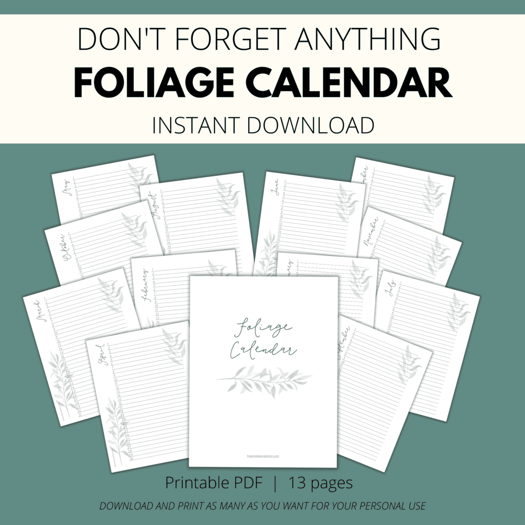 Printable Foliage Calendar - The Printable Collection