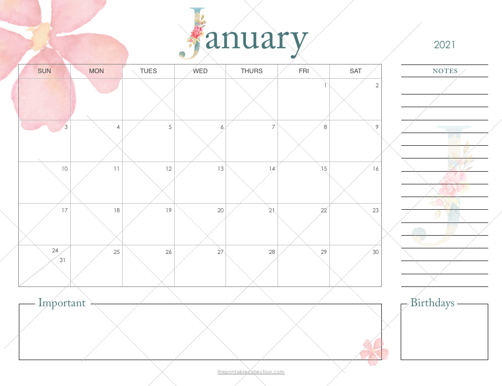 Printable Monthly Calendar With Watercolor Flowers {+ a ...