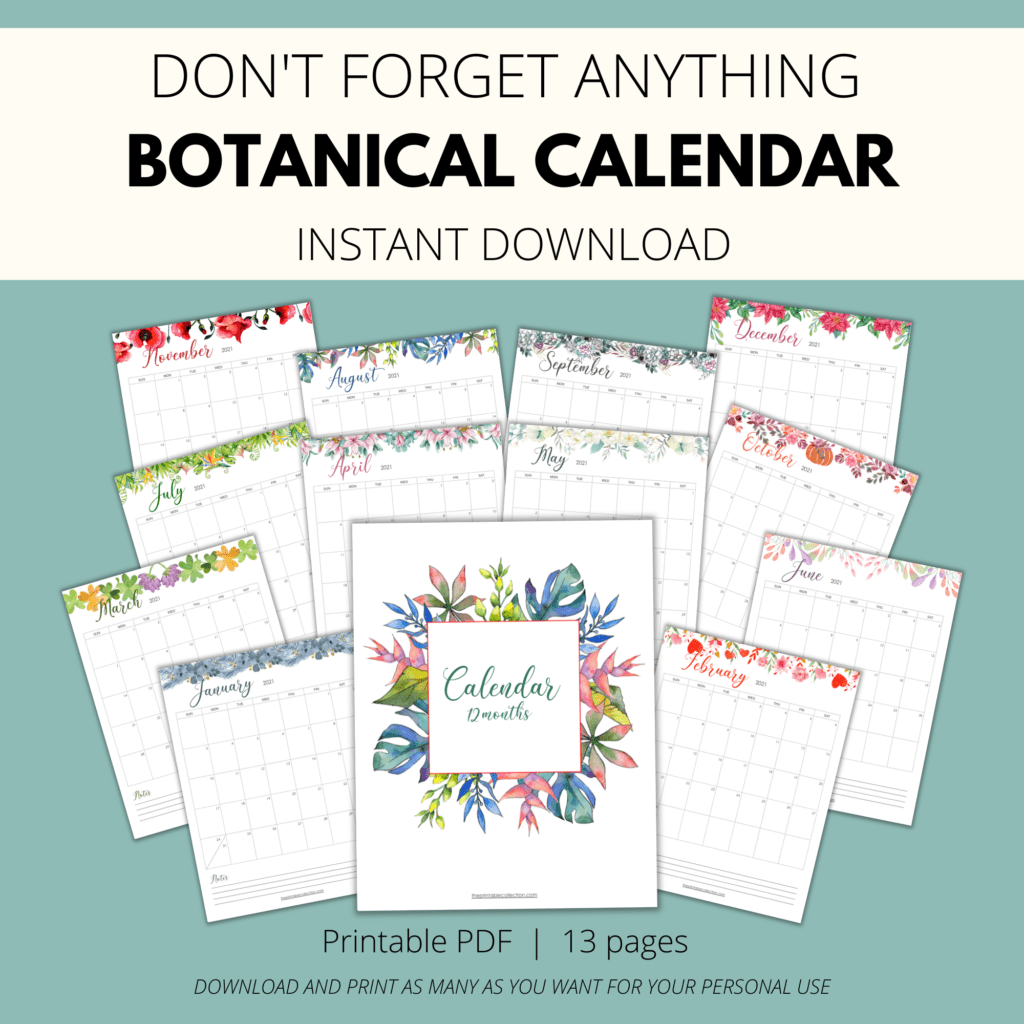 Printable Botanical Calendar - The Printable Collection