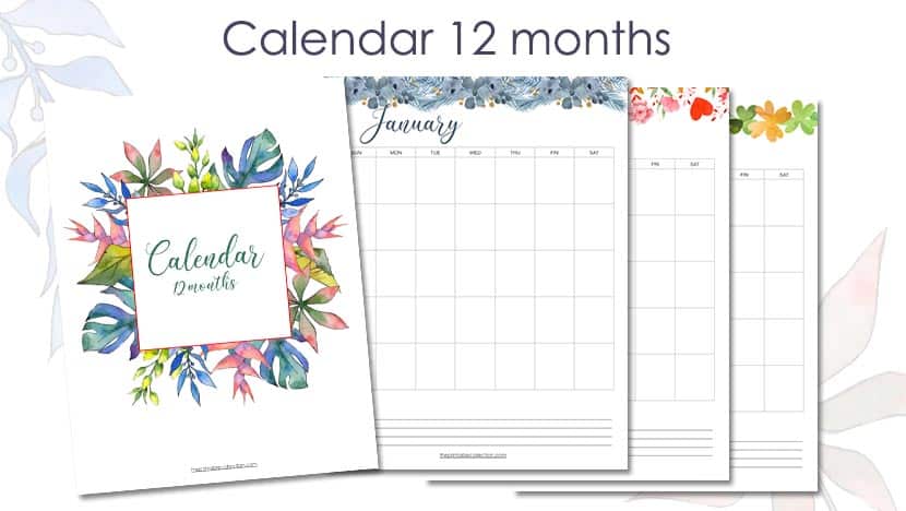 Printable Calendar 12 months Post - The Printable Collection