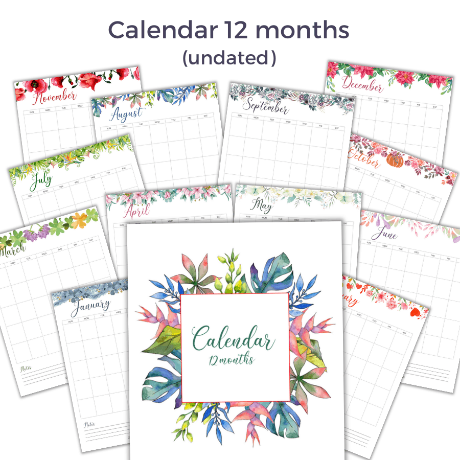 Printable Calendar 12 months - The Printable Collection