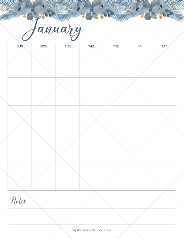 Printable Monthly Calendar 12 months January - The Printable Collection