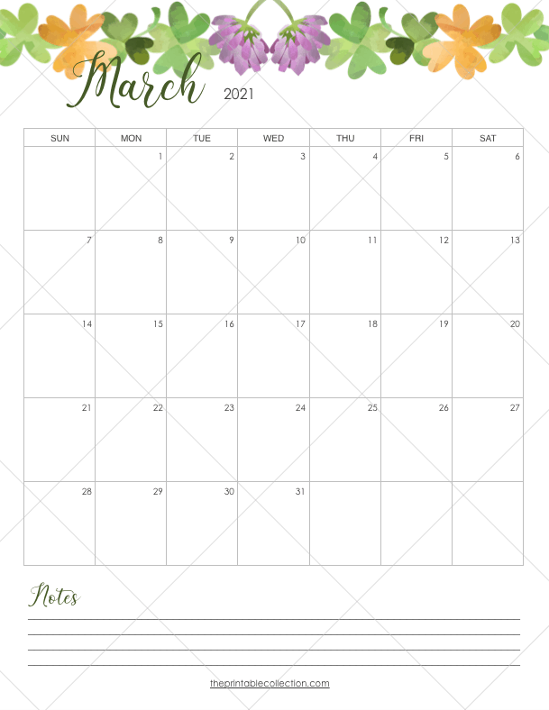 Printable Monthly Calendar 2021 With Watercolor Images ...