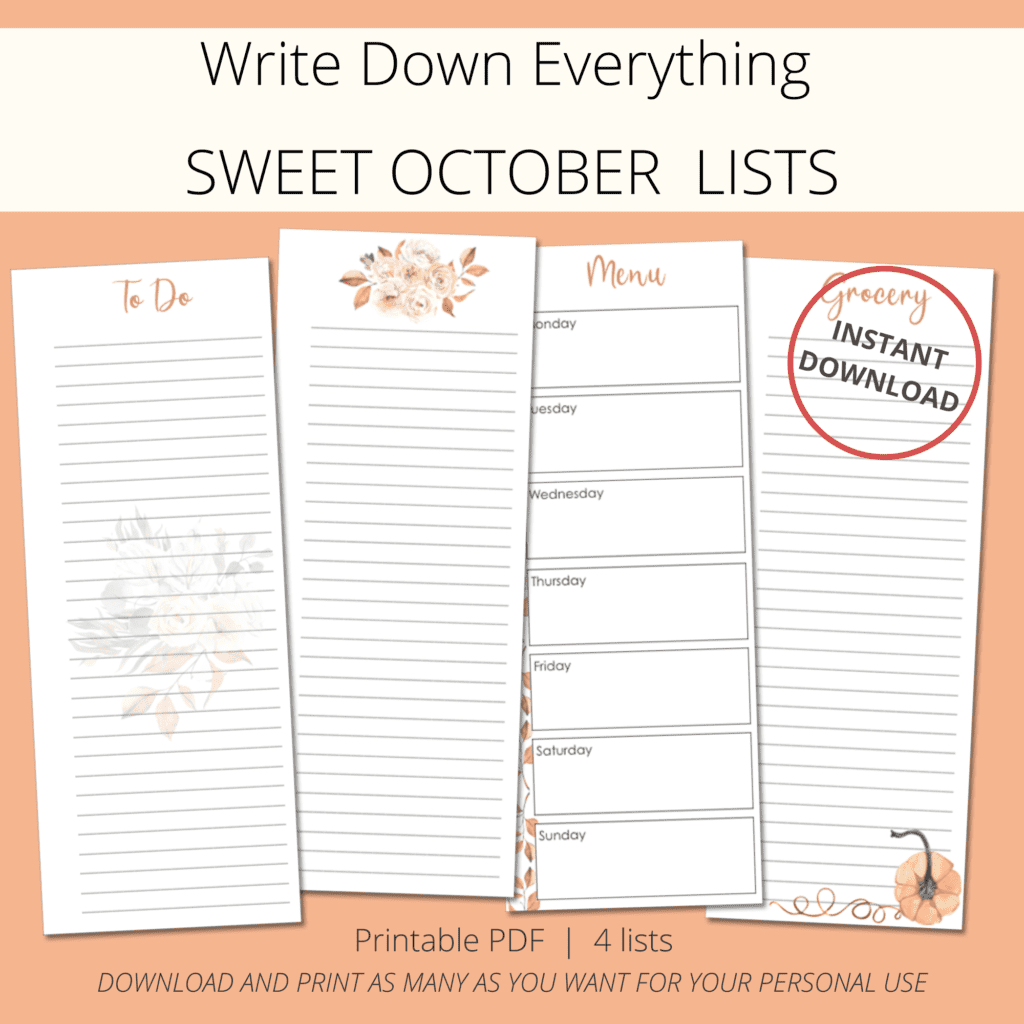 printable Sweet October to-do lists with watercolor flowers and leaves in fall colors - The Printable Collection