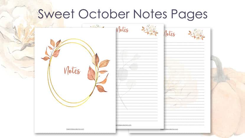 Free Printable Sweet October Notes Page Post - The Printable Collection