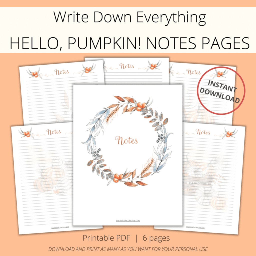 printable notes pages hello pumpkins watercolor orange pumpkins - The Printable Collection