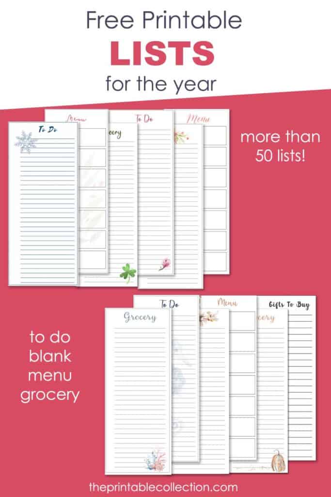 Free Printable Lists for the year - The Printable Collection