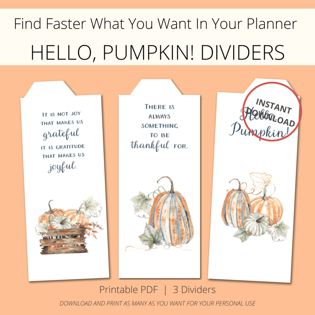 printable dividers for planner with watercolor orange pumpkins and quotes - The Printable Collection