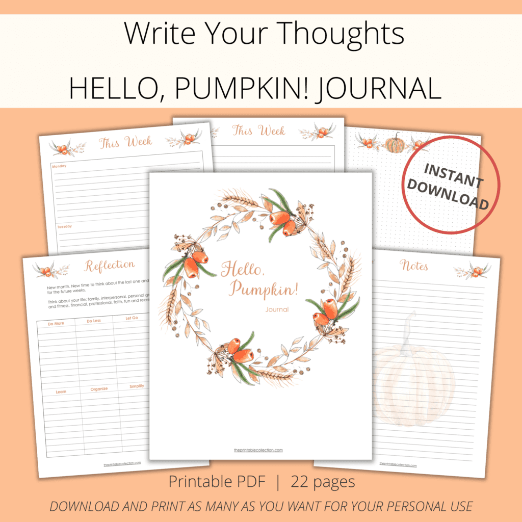 printable journal hello pumpkin with watercolor orange pumpkins - The Printable Collection