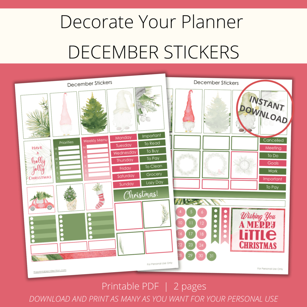Printable December Stickers -The Printable Collection