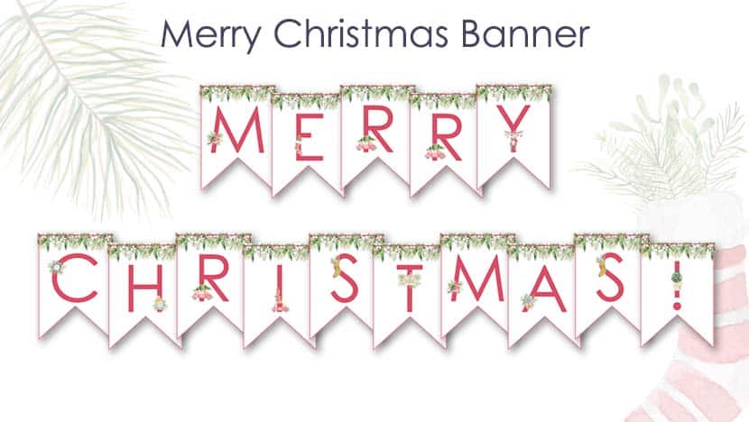 free printable Merry Christmas banner letters post - The Printable Collection