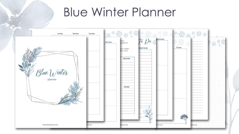 Printable Blue Winter Planner With Watercolor blue images from The Printable Collection