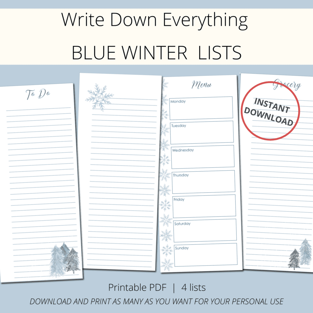Blue Winter Lists from The Printable Collection