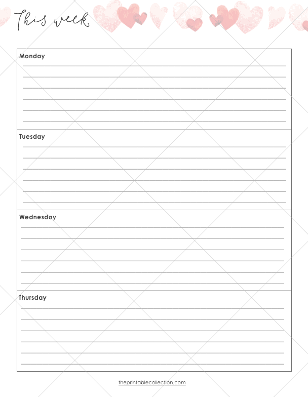 Free Printable February Journal Weekly Left Page - The Printable Collection