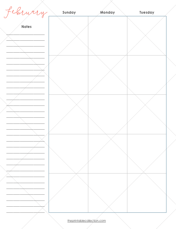 Free Printable February Planner Monthly Calendar Left Page - The Printable Collection