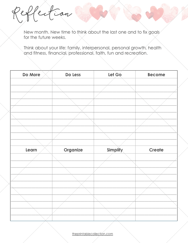 Free Printable February Reflexion Page - The Printable Collection