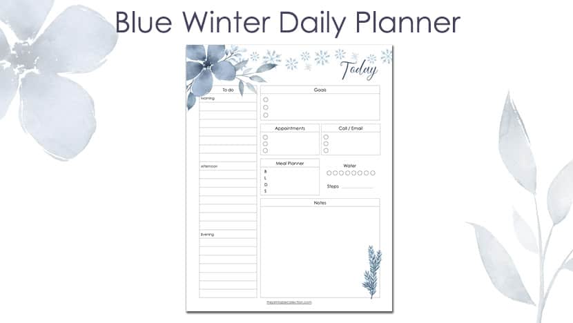 Printable Daily Planner Blue Winter page from The Printable Collection