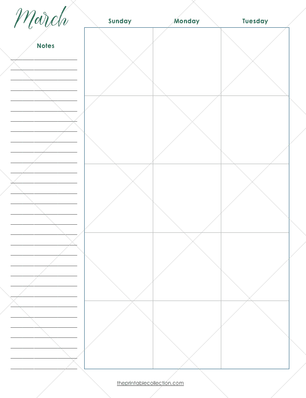 Free Printable March Planner Monthly Left Page - The Printable Collection