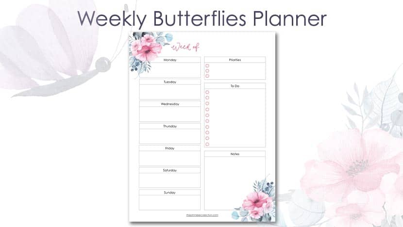 Free Printable Weekly Planner Butterflies Post