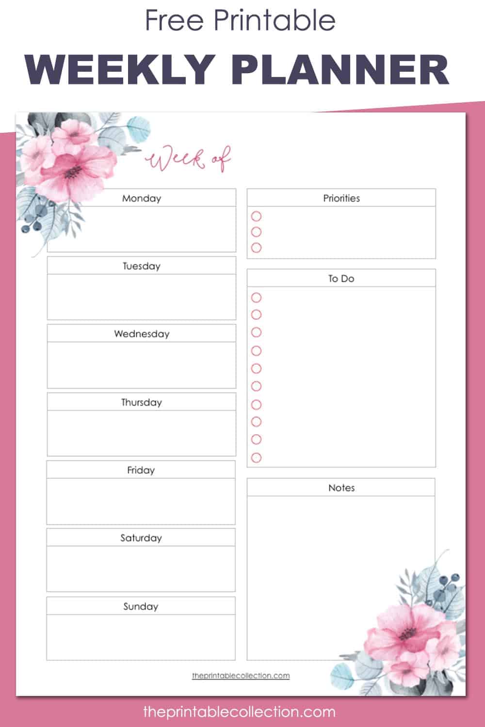 Free Printable Weekly Planner Page | The Printable Collection