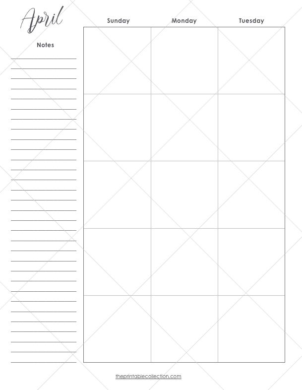 Free Printable April Planner Monthly Calendar Right Page - The Printable Collection