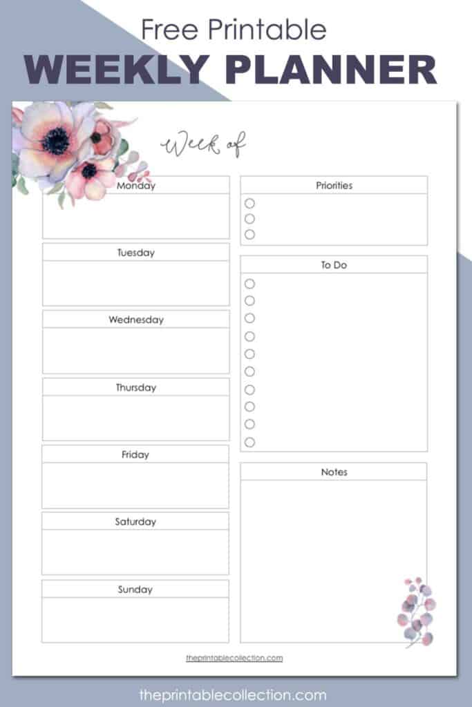 Free Printable Weekly Planner - The Printable Collection