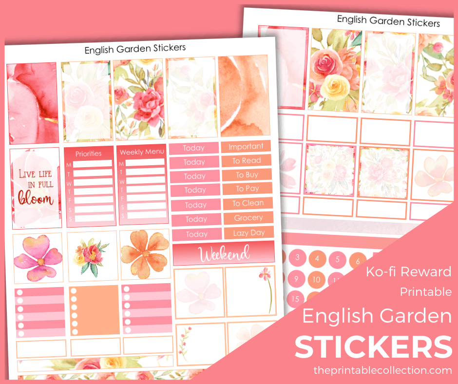 Printable English Garden Stickers Ko-fi - The Printable Collection