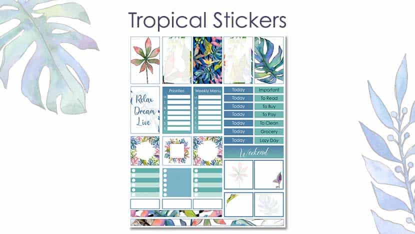 Kiss Cut Stickers \u2013 Journal Planner Stickers Watercolour Tropical Stickers Tropical Leaf Stickers KC1025 Flamingo Sticker Sheet