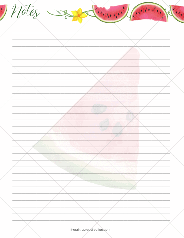 Printable Watermelon Planner Notes Page - The Printable Collection