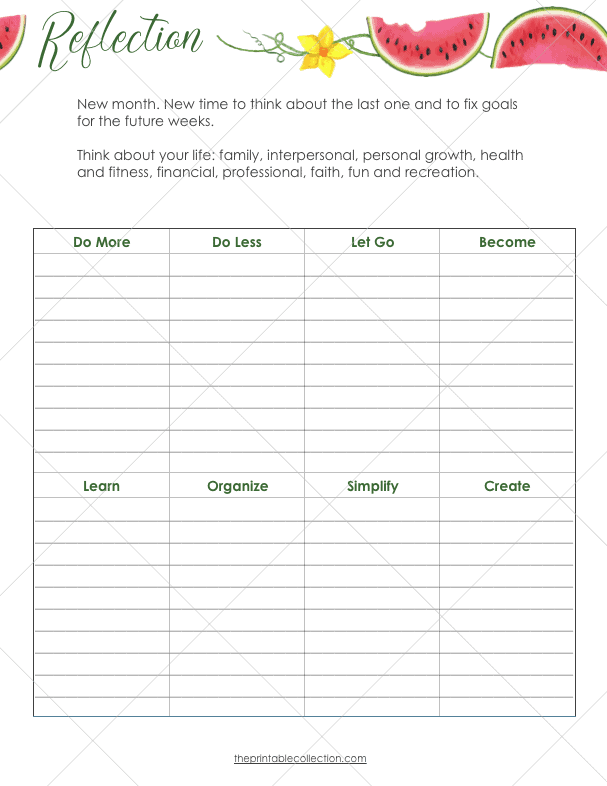 Printable Watermelon Planner Reflection Page - The Printable Collection