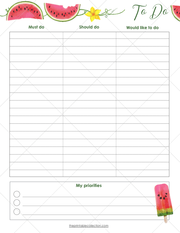 Printable Watermelon Planner To do Page - The Printable Collection