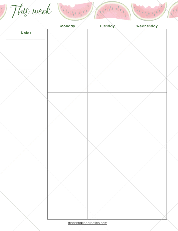 Printable Watermelon Planner Weekly Left Page - The Printable Collection