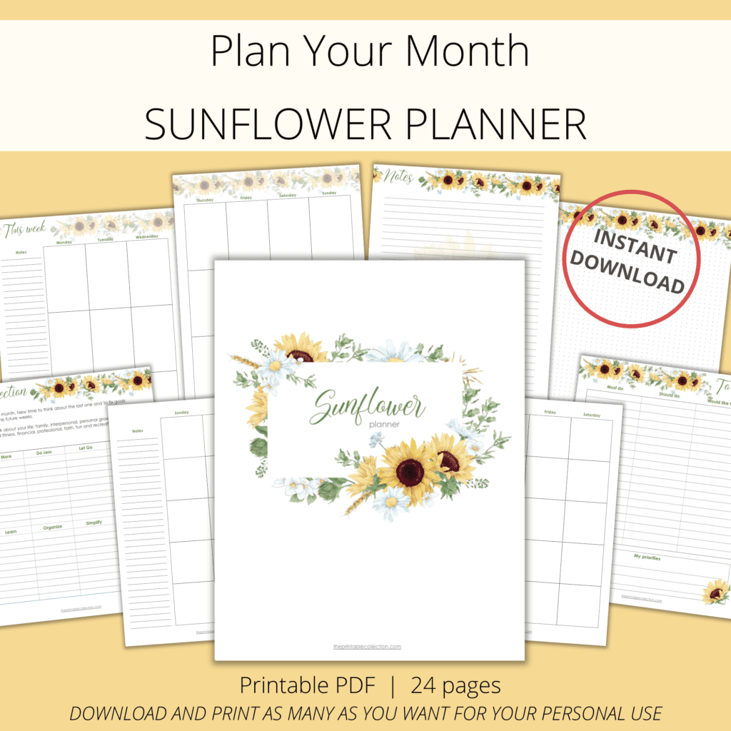 Printable Sunflower Planner 1 - The Printable Collection